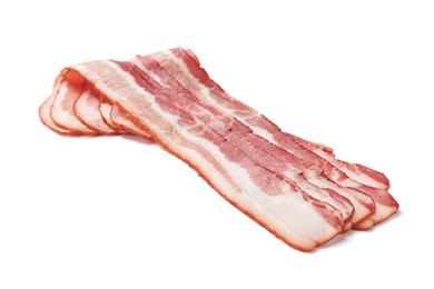 Photo of Slices of raw bacon isolated on white