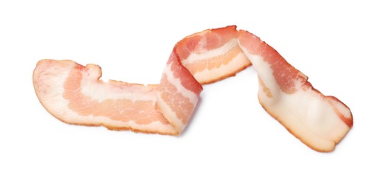 Slice of raw bacon isolated on white, top view