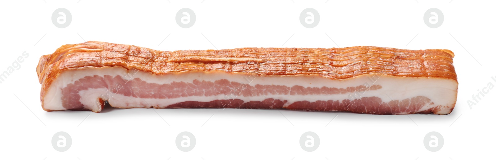 Photo of Piece of raw bacon isolated on white