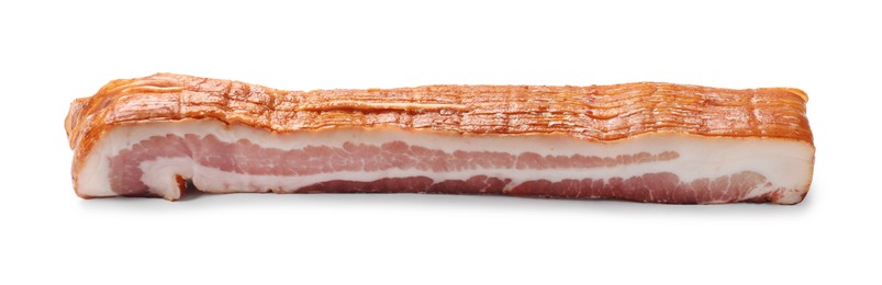 Photo of Piece of raw bacon isolated on white