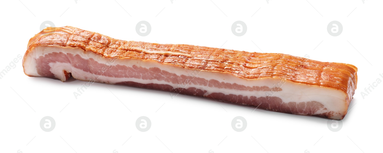 Photo of Piece of raw bacon isolated on white