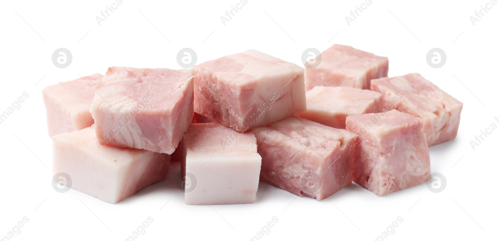 Photo of Cubes of raw bacon isolated on white