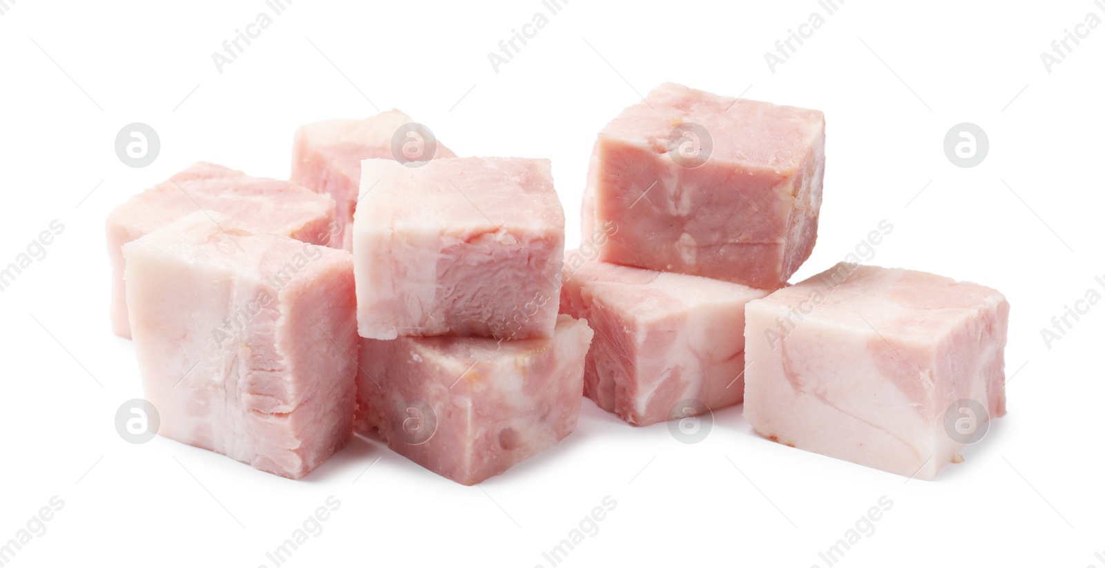 Photo of Cubes of raw bacon isolated on white