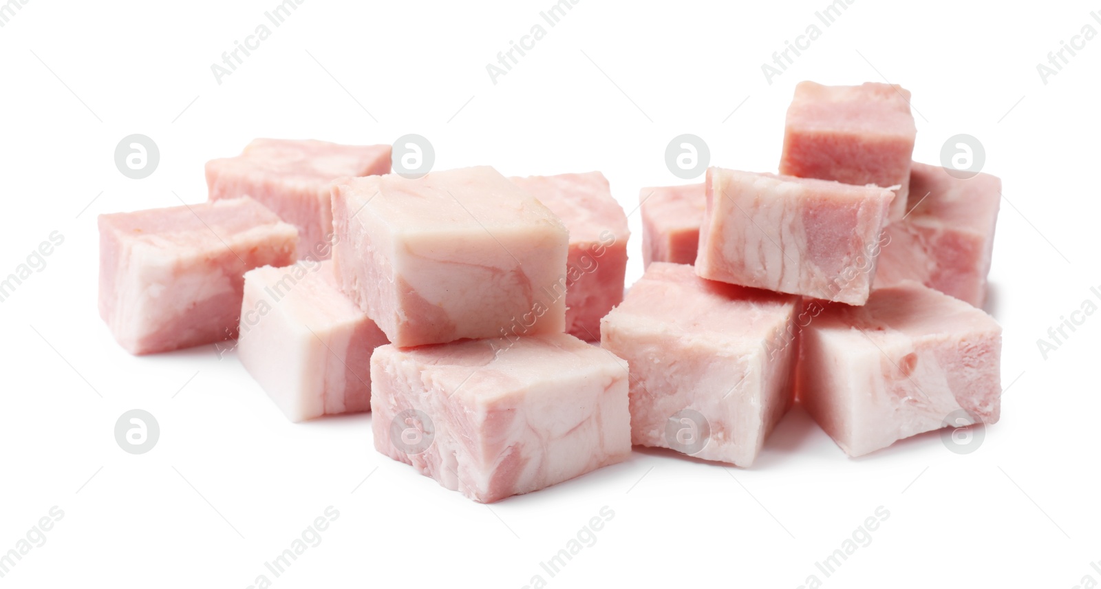 Photo of Cubes of raw bacon isolated on white