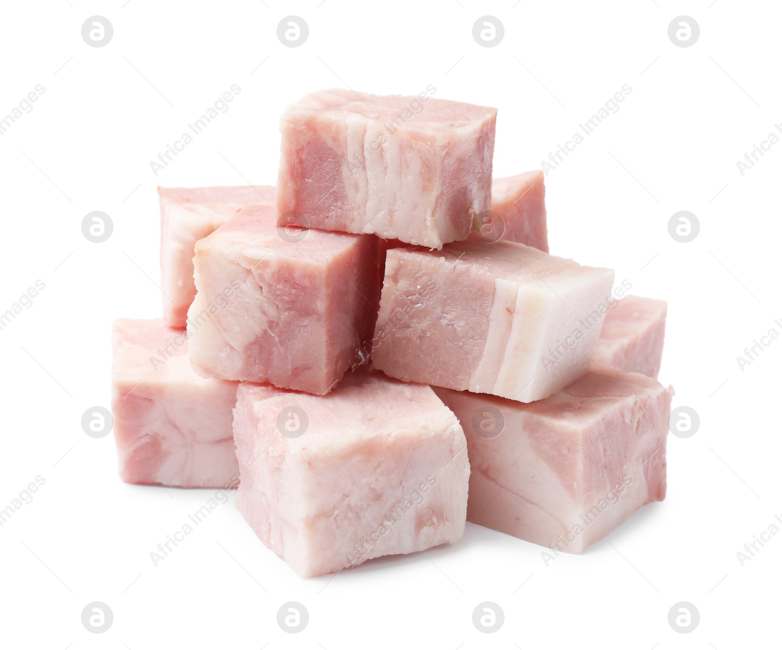 Photo of Cubes of raw bacon isolated on white