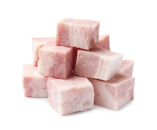 Cubes of raw bacon isolated on white