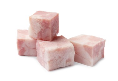 Cubes of raw bacon isolated on white