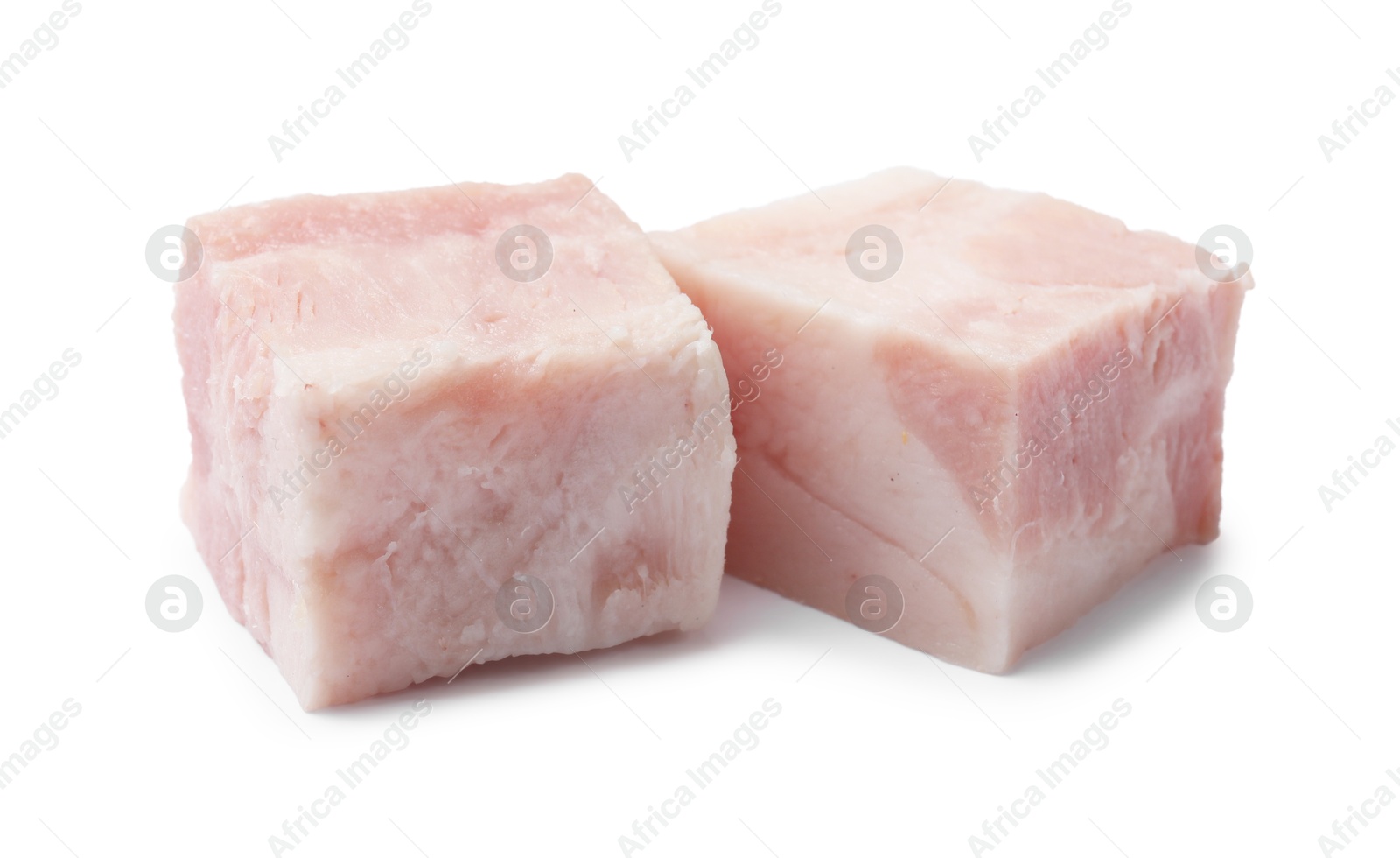 Photo of Cubes of raw bacon isolated on white