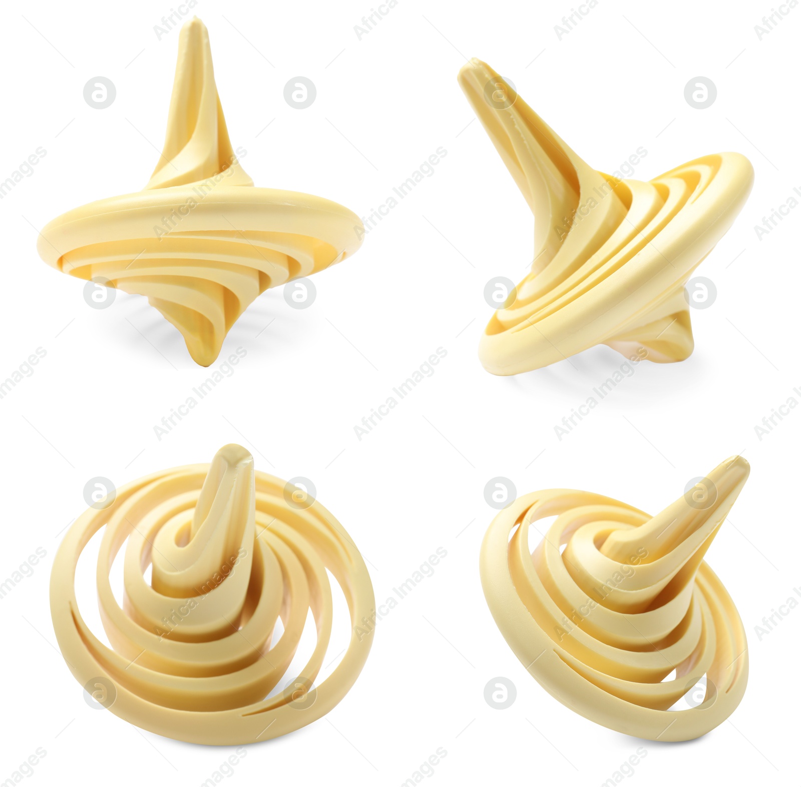 Image of Beige spinning top isolated on white, collage