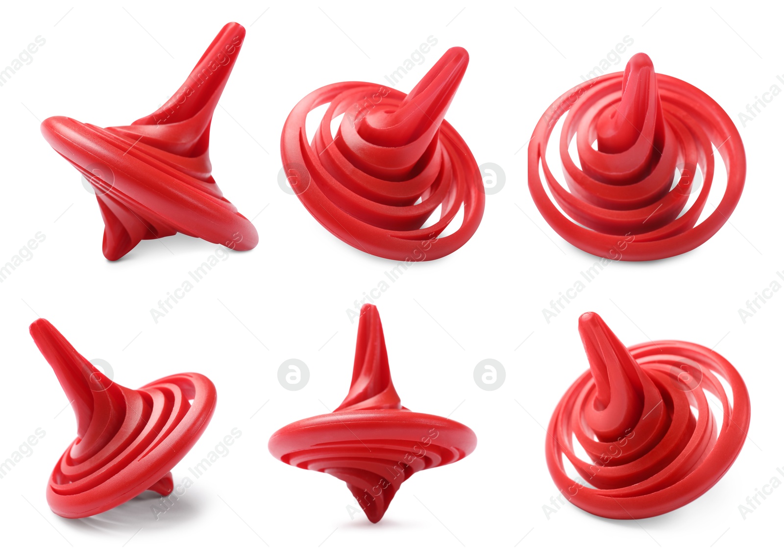 Image of Red spinning top isolated on white, collage