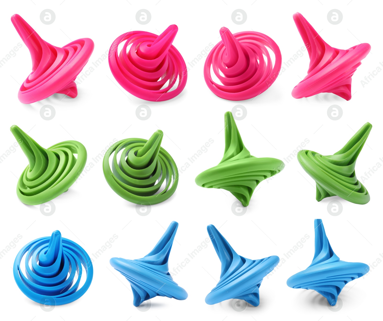 Image of Many different spinning tops isolated on white, set