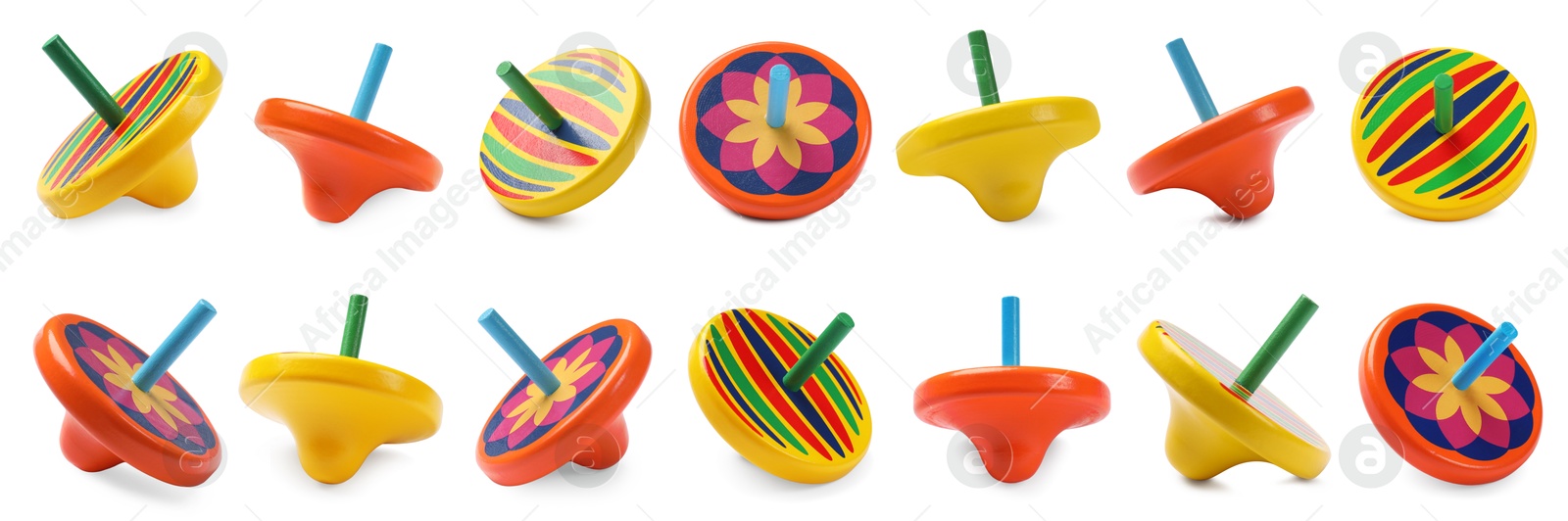 Image of Many different spinning tops isolated on white, set