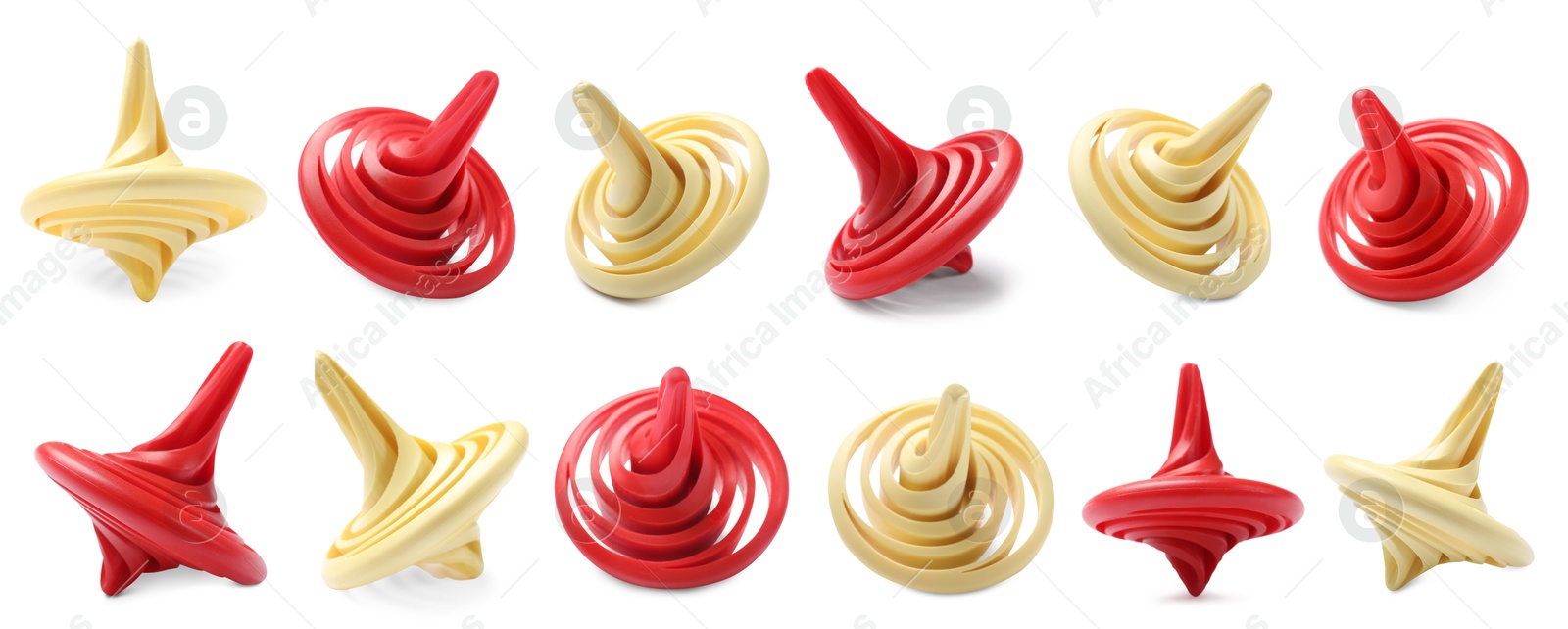 Image of Many different spinning tops isolated on white, set