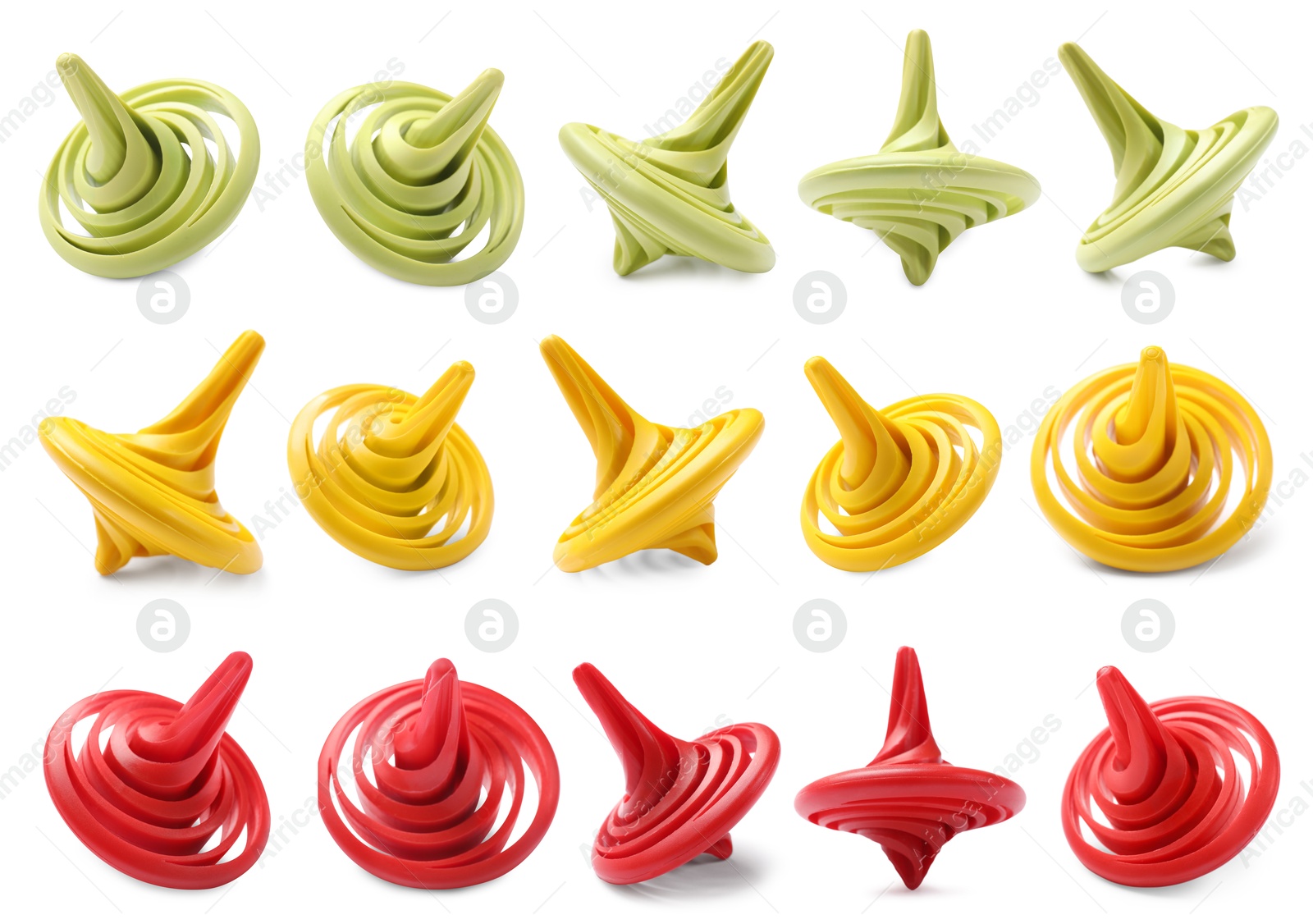 Image of Many different spinning tops isolated on white, set