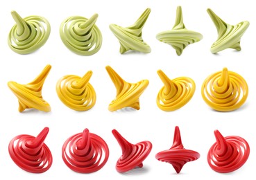 Image of Many different spinning tops isolated on white, set