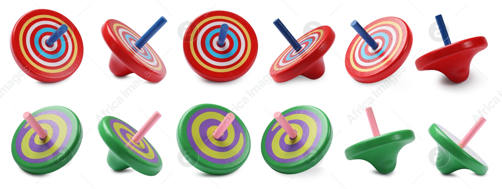 Image of Many different spinning tops isolated on white, set