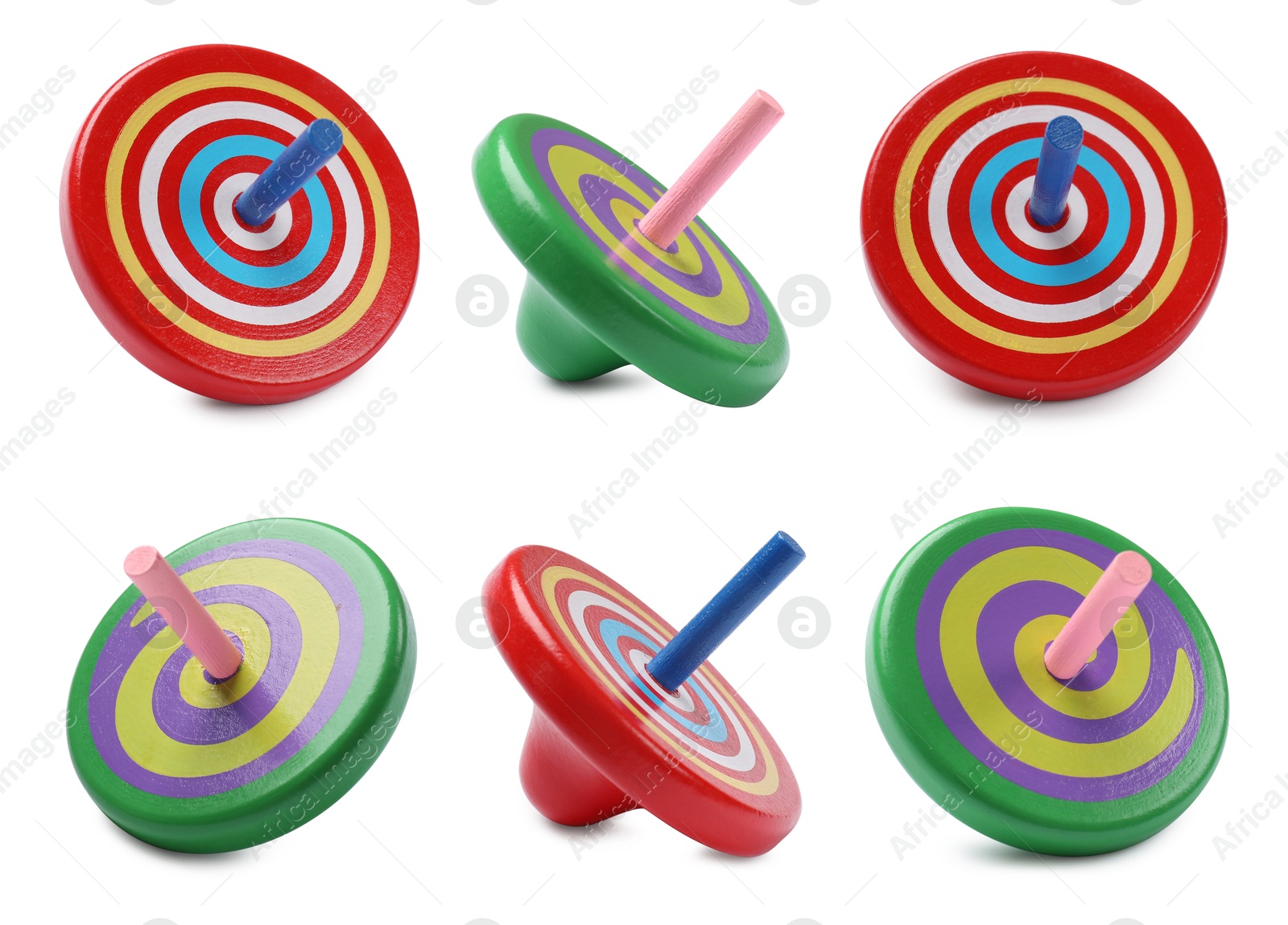 Image of Many different spinning tops isolated on white, set