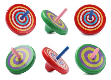 Image of Many different spinning tops isolated on white, set