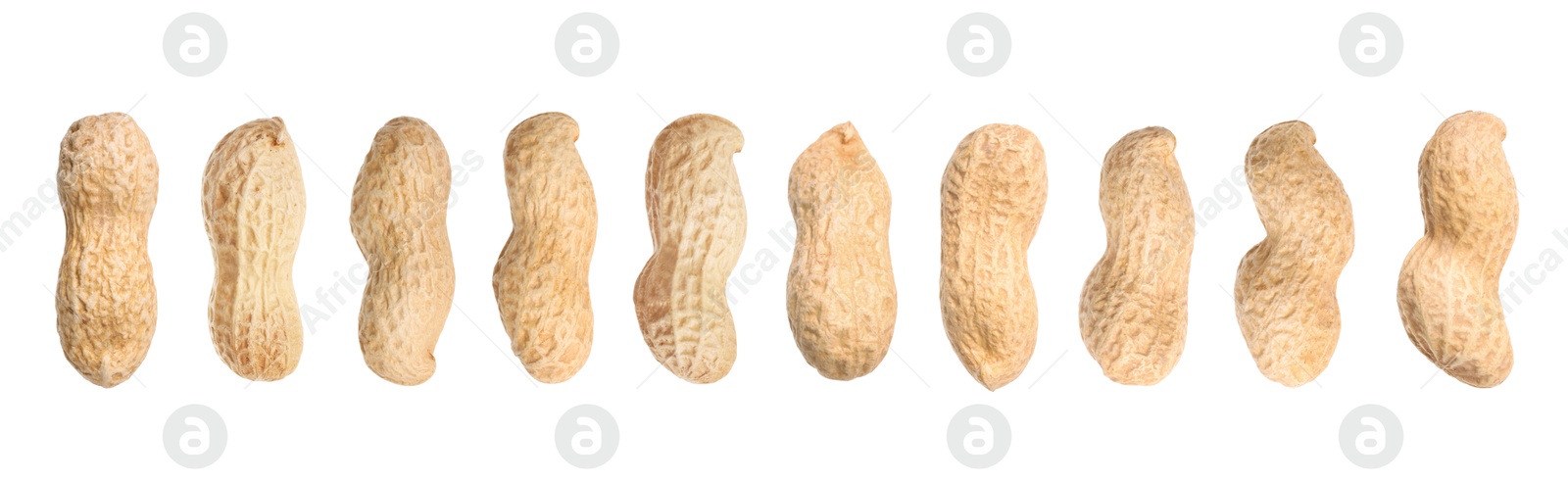 Image of Many peanuts in pods isolated on white, set