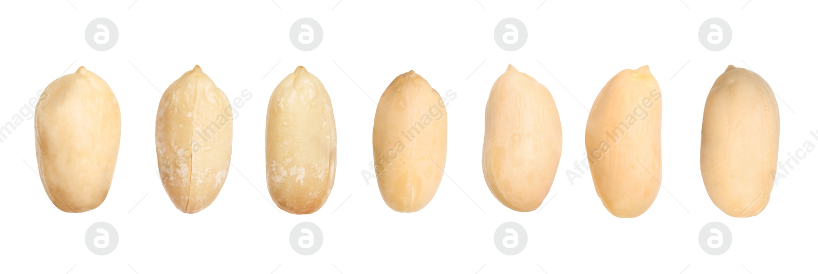 Image of Many peanuts isolated on white, set. Healthy snack