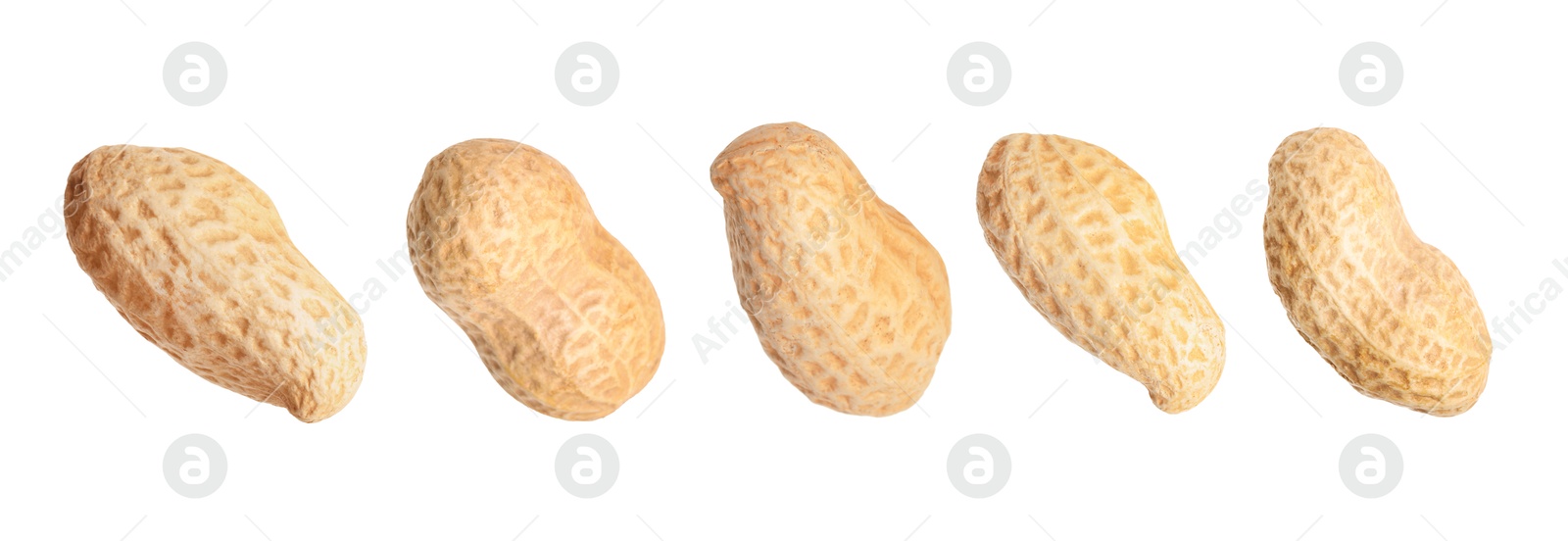 Image of Many peanuts in pods isolated on white, set