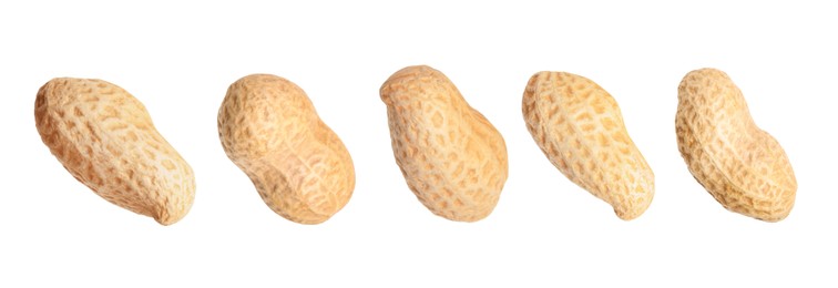 Image of Many peanuts in pods isolated on white, set