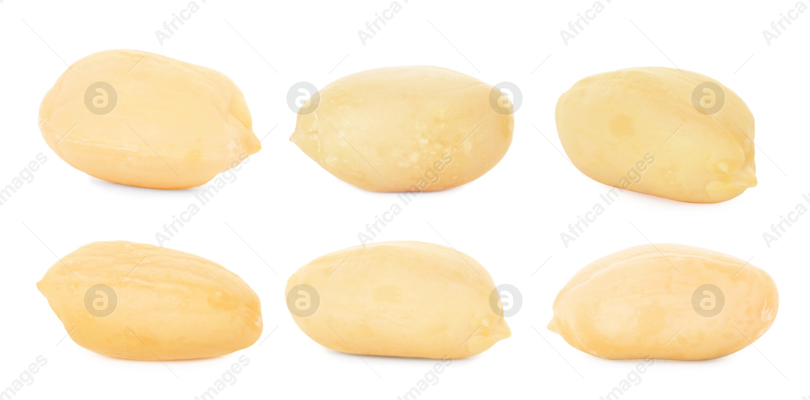 Image of Many peanuts isolated on white, set. Healthy snack