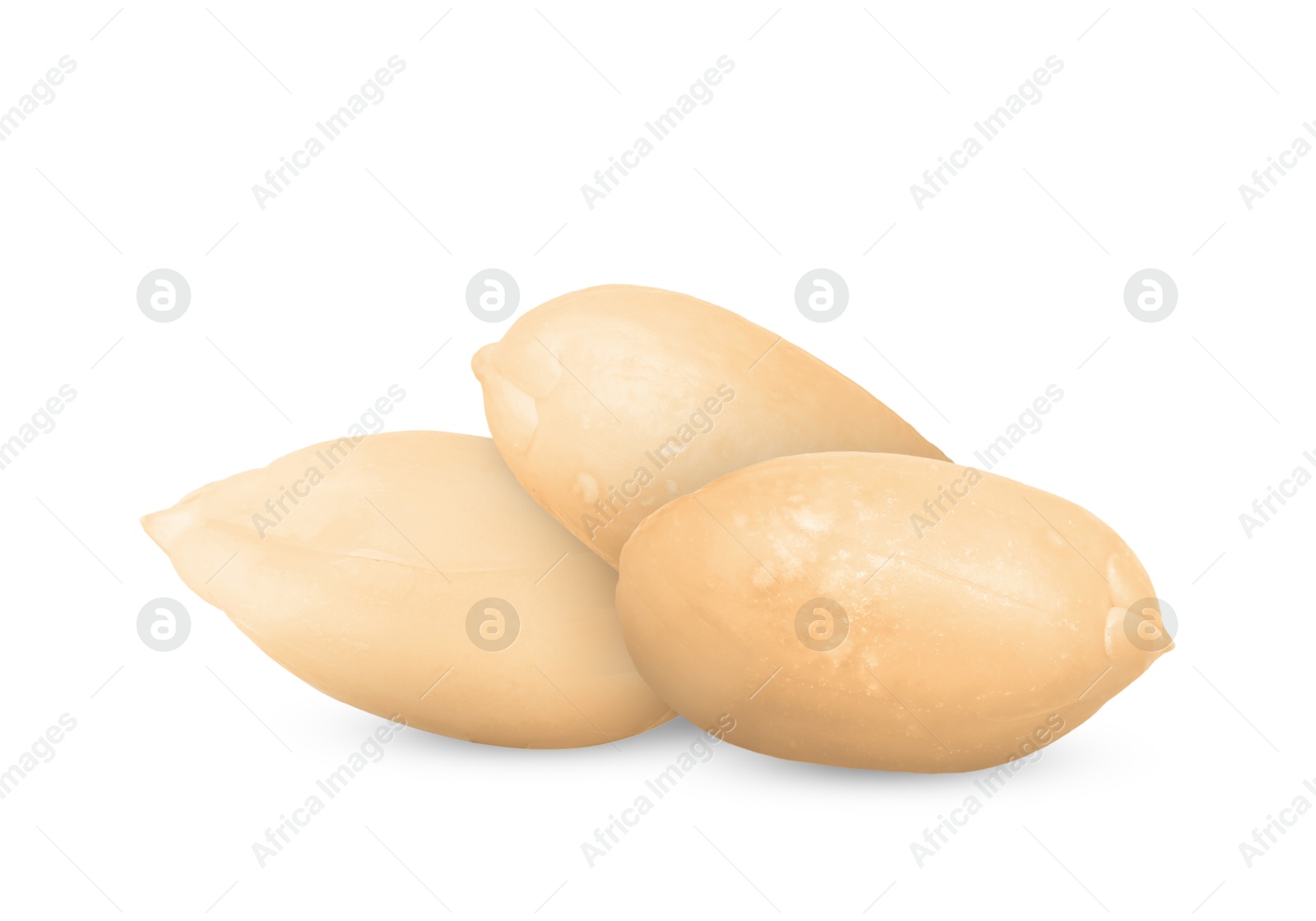 Image of Three peanuts isolated on white. Healthy snack