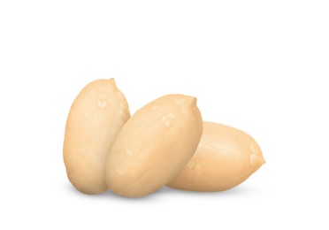 Image of Three peanuts isolated on white. Healthy snack