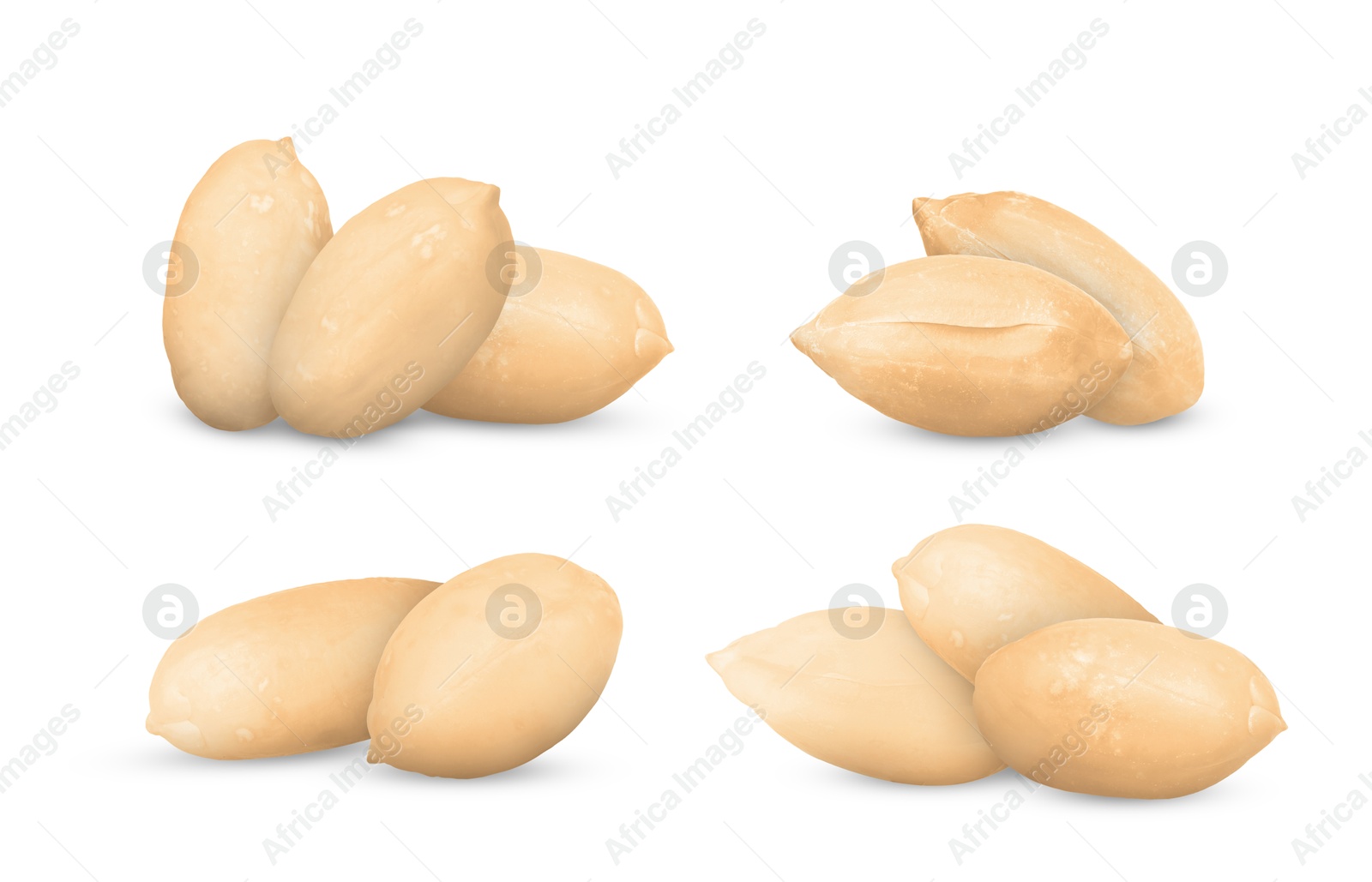 Image of Many peanuts isolated on white, set. Healthy snack