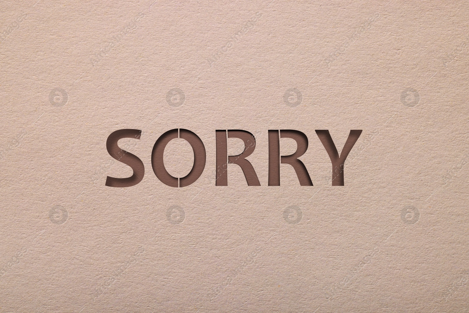 Image of Word Sorry on beige background, apology card design