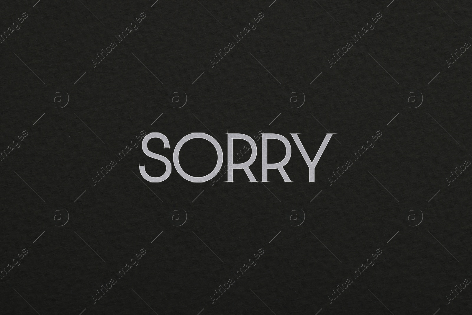 Image of Word Sorry on black background, apology card design