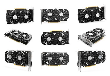 Image of Modern graphics cards isolated on white, set