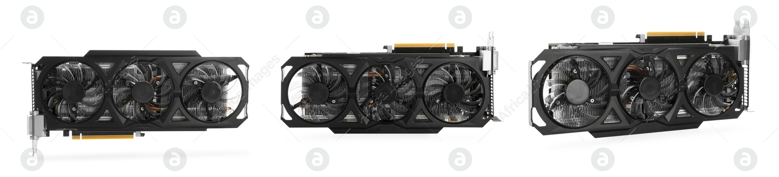 Image of Modern graphics card isolated on white, collage