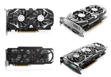 Image of Modern graphics cards isolated on white, set