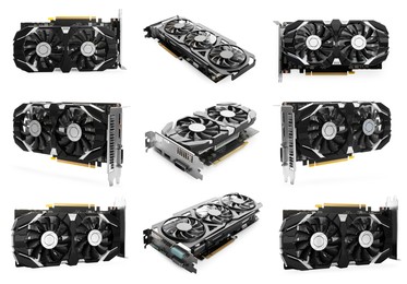 Image of Modern graphics cards isolated on white, set