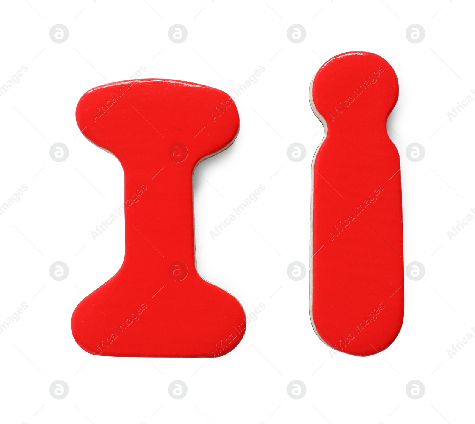 Photo of Uppercase and lowercase red magnetic letter I isolated white