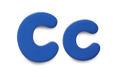Photo of Uppercase and lowercase blue magnetic letter C isolated white
