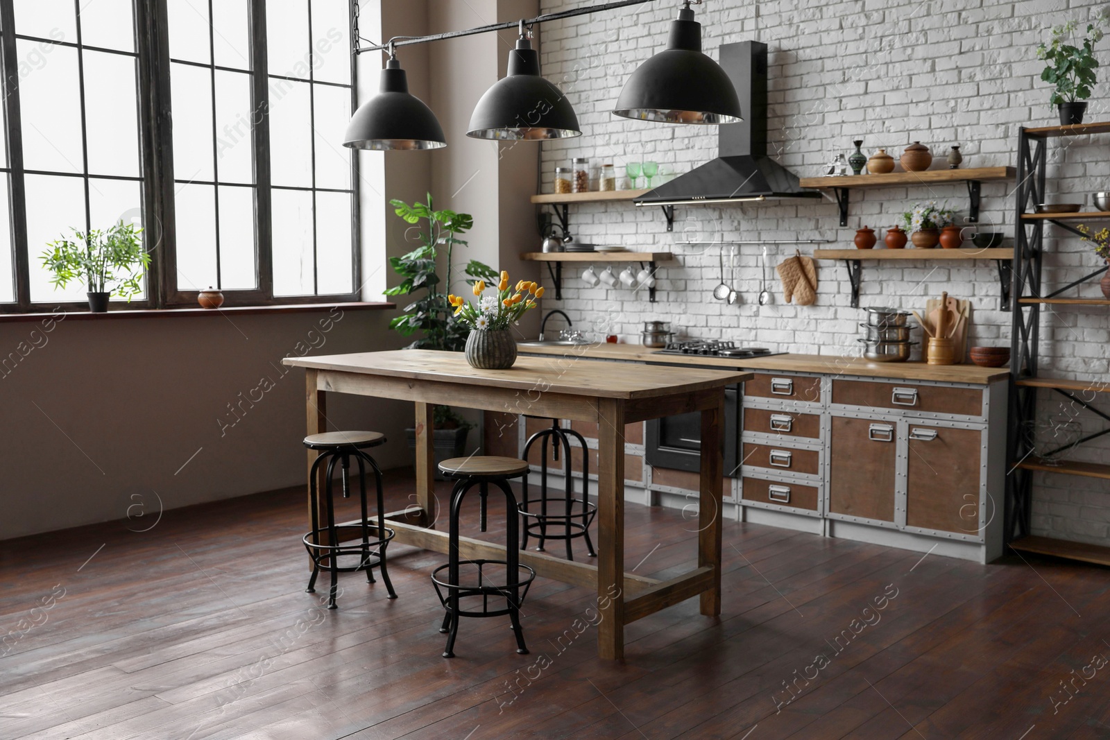 Photo of Beautiful kitchen interior with new stylish furniture