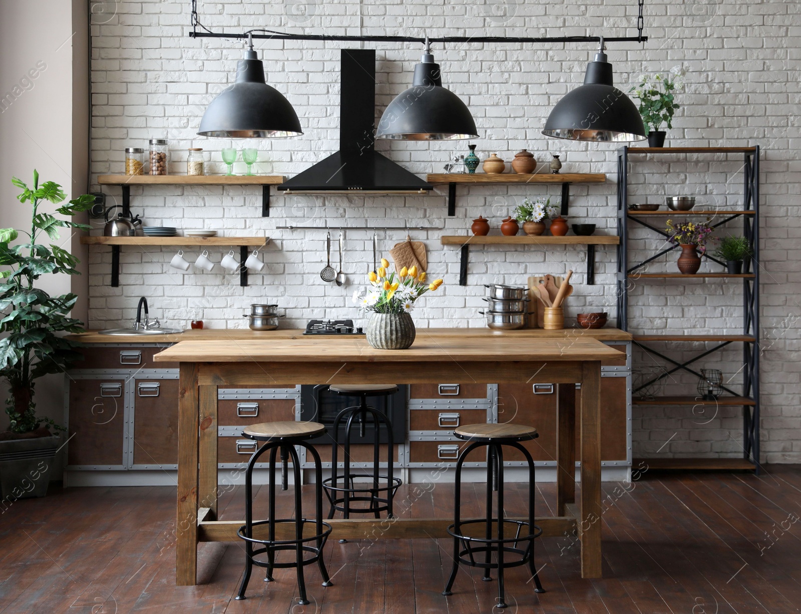 Photo of Beautiful kitchen interior with new stylish furniture