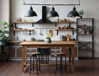 Beautiful kitchen interior with new stylish furniture