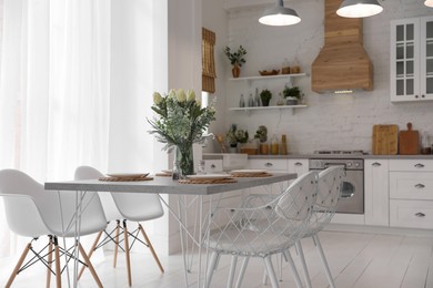 Beautiful kitchen interior with new stylish furniture