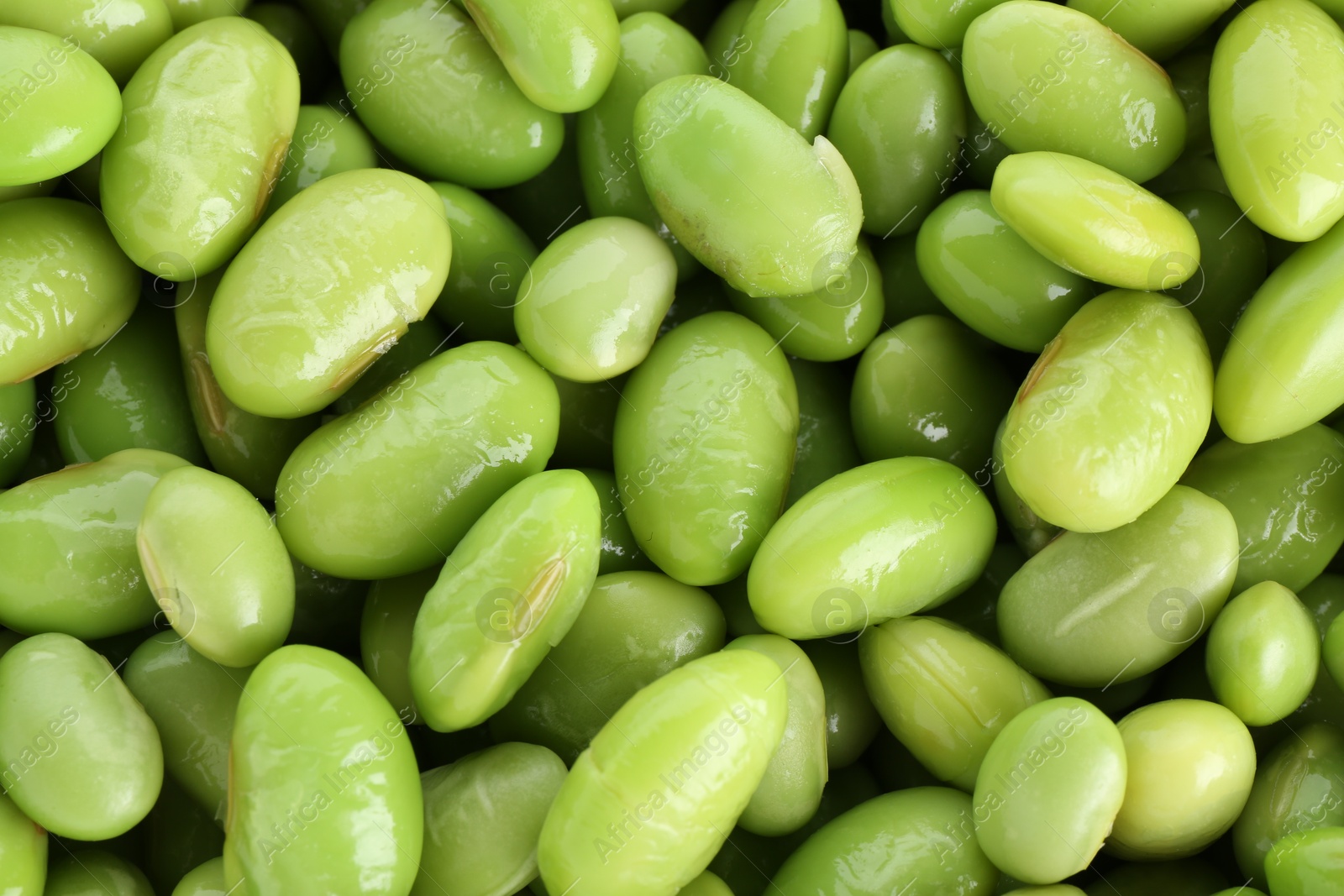 Photo of Raw green edamame soybeans as background, top view