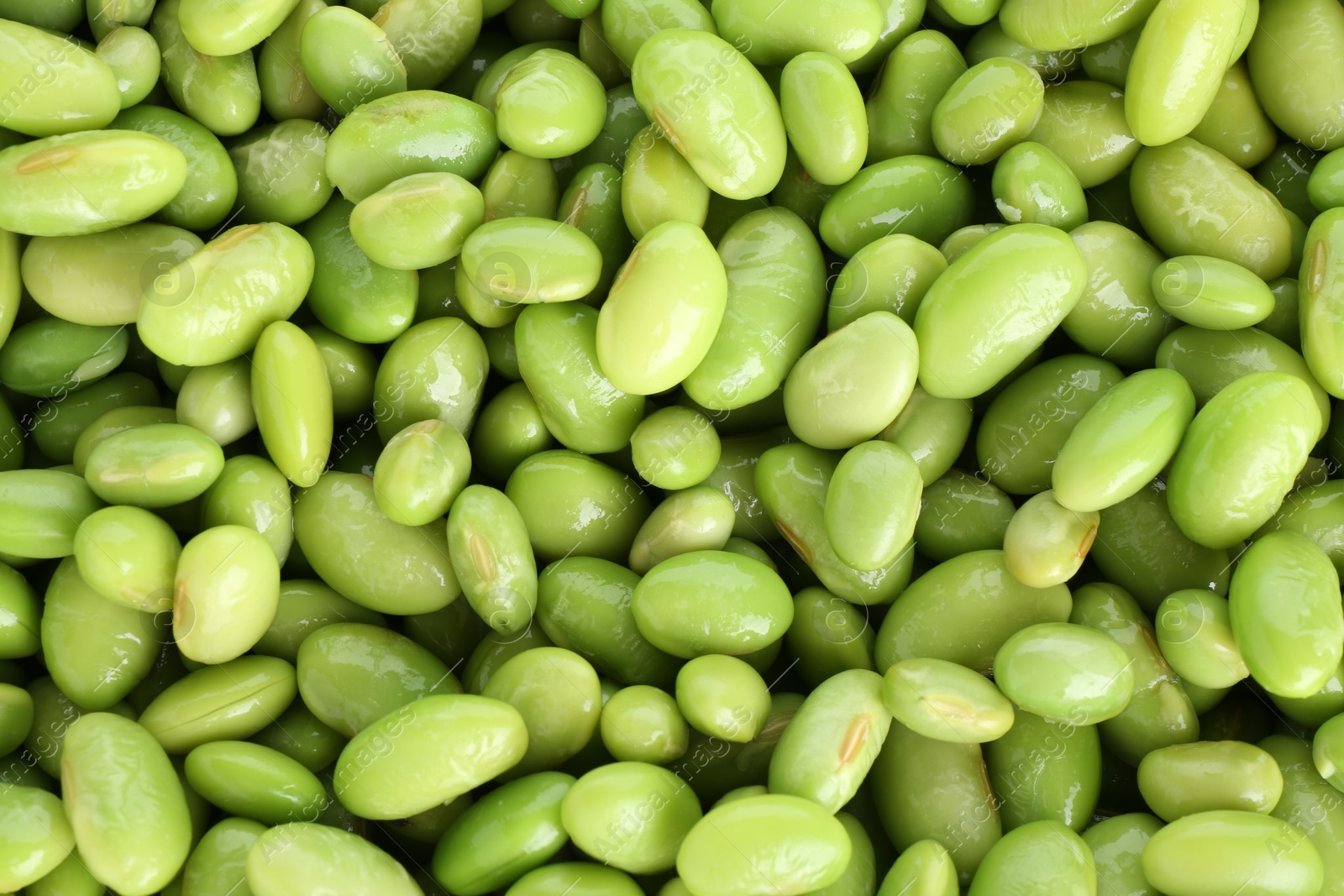 Photo of Raw green edamame soybeans as background, top view