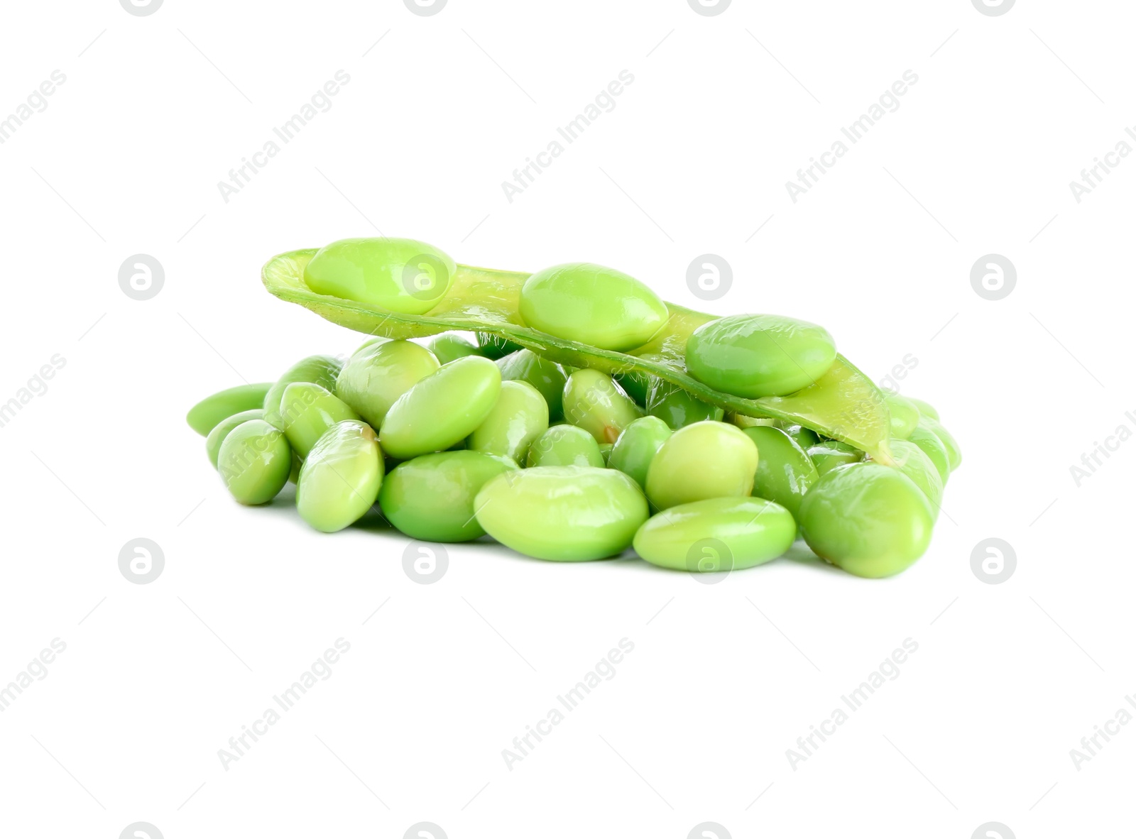 Photo of Raw green edamame pod with soybeans isolated on white