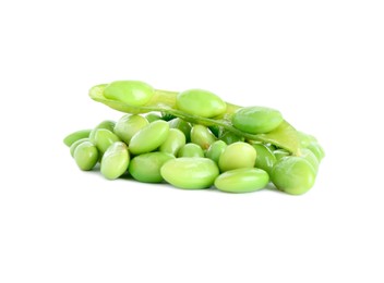 Photo of Raw green edamame pod with soybeans isolated on white