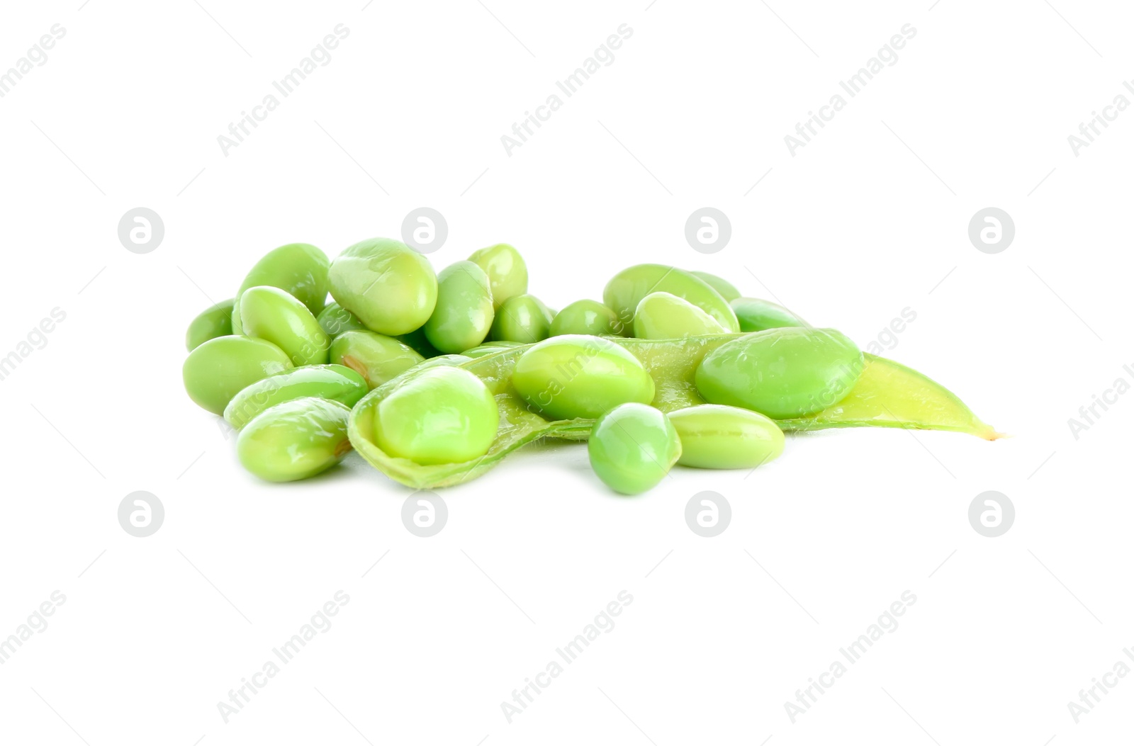 Photo of Raw green edamame pod with soybeans isolated on white