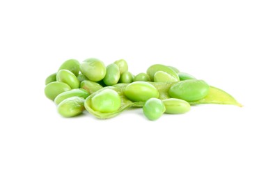 Photo of Raw green edamame pod with soybeans isolated on white