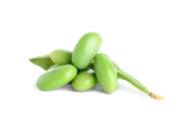 Photo of Raw green edamame pod with soybeans isolated on white