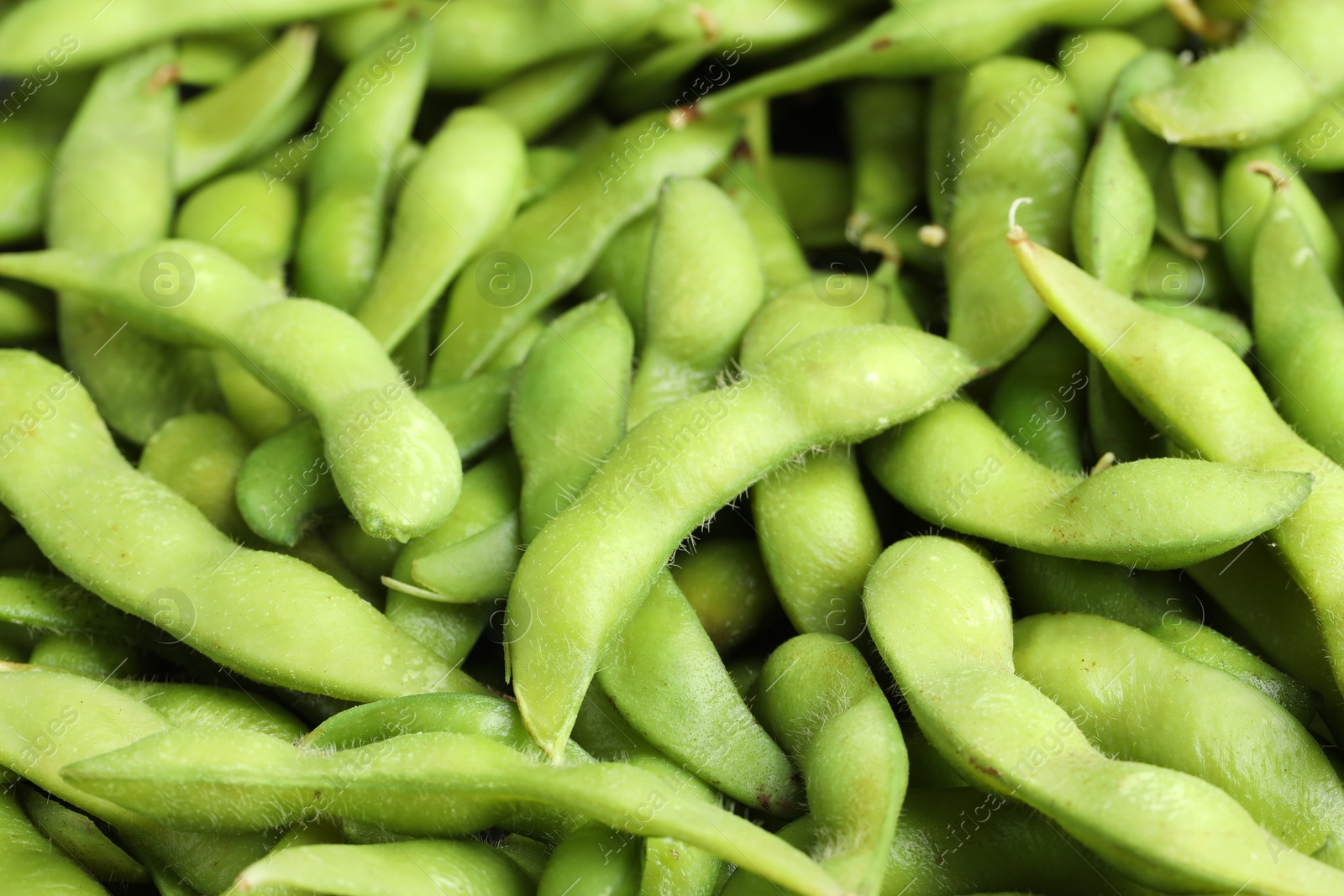 Photo of Fresh edamame pods as background, above view